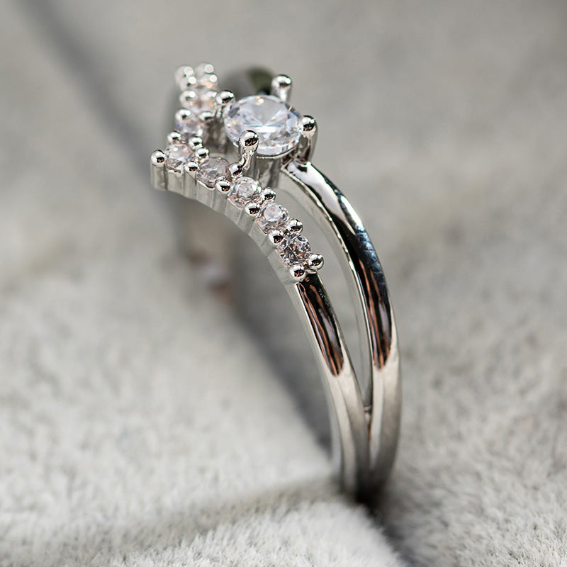 Women's Fashion Creative V-shaped Engagement Simple Zircon Rings