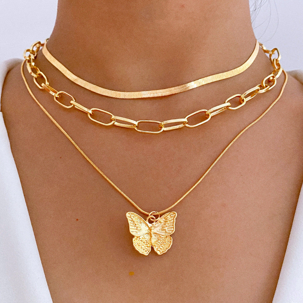 Colliers de costume uniques en chaîne de clavicule papillon pour femmes