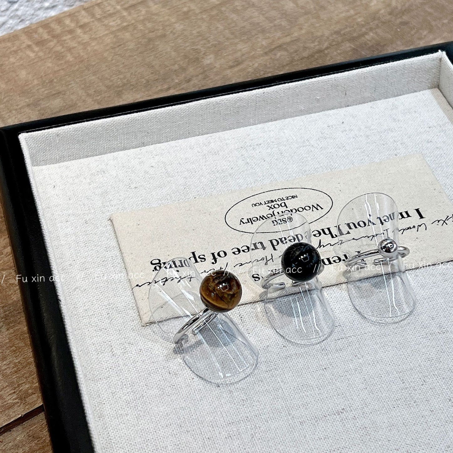 Fashion Black Natural Stone Ball Niche Rings