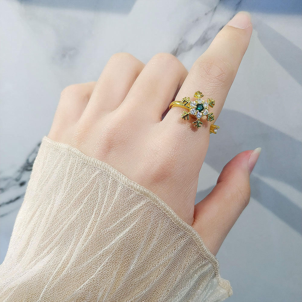 Simple Rotatable Decompression Snowflake Female Open Personalized Niche Rings