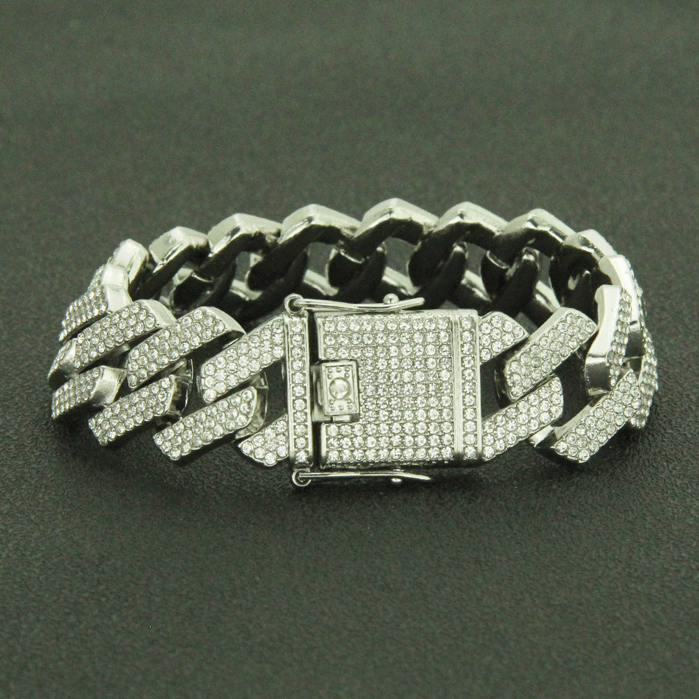 Men's Hop Diamond Three-row Drill Cuban Motorcycle Necklaces