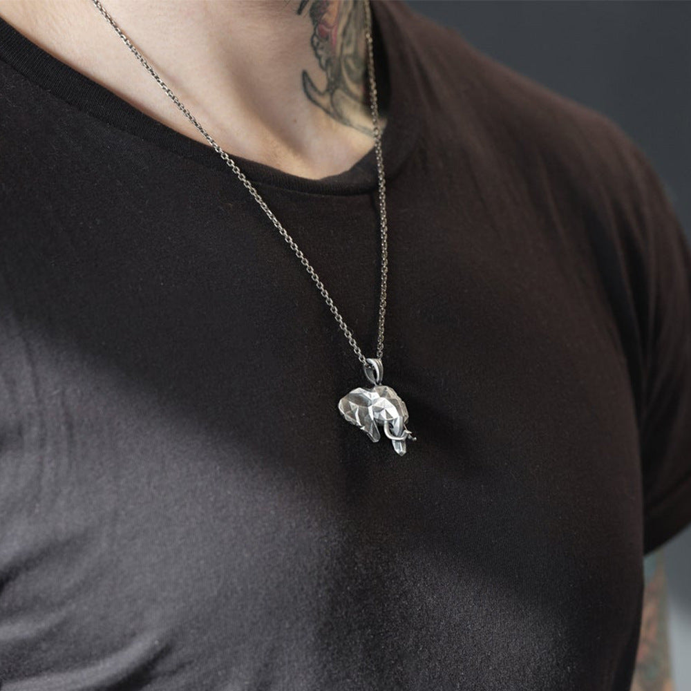 Men's Pure Tin Elephant Retro Pendant Animal Necklaces