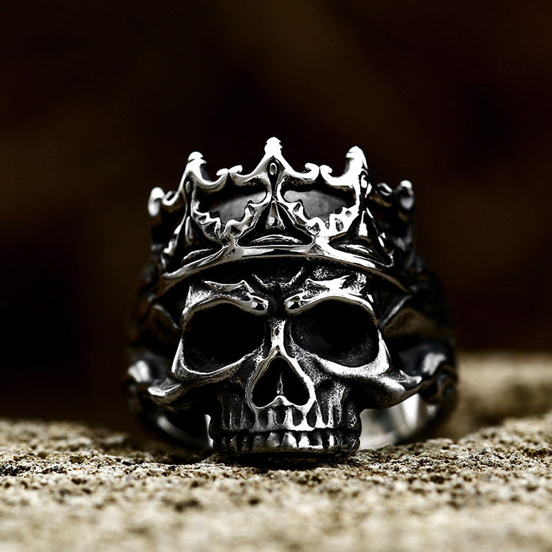 Herren Punk Titan Stahl Totenkopf Krone Edelstahl Ringe