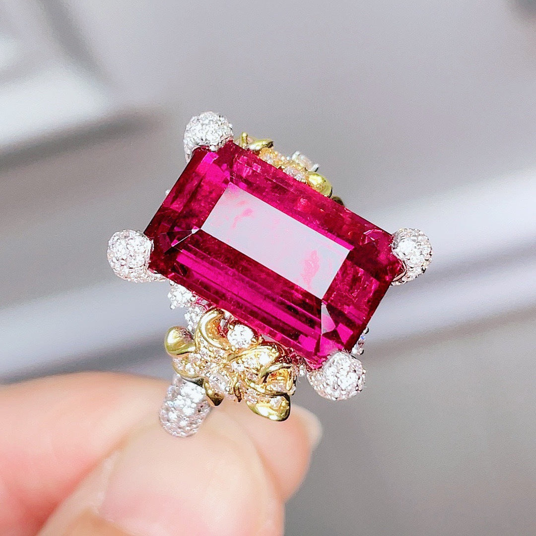 Diamond Camellia Open Imitation Natural Colored Rings