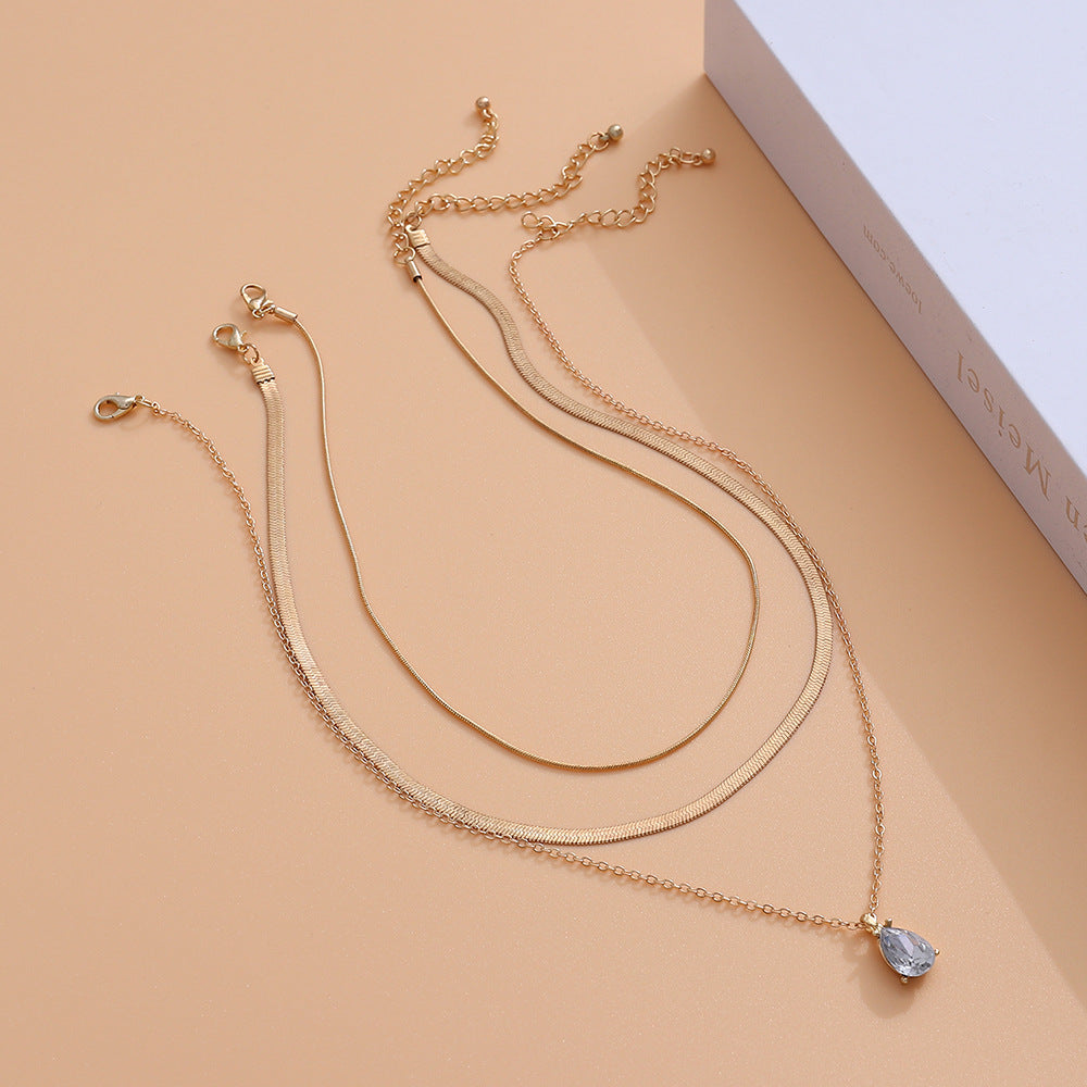 Colliers doux de chaîne de clavicule de tempérament de strass jumeau de Style froid