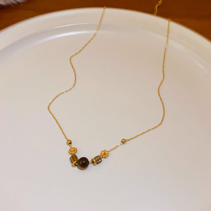 Colliers de pull en perles rétro chinois pour femmes, série Tigereye papillon