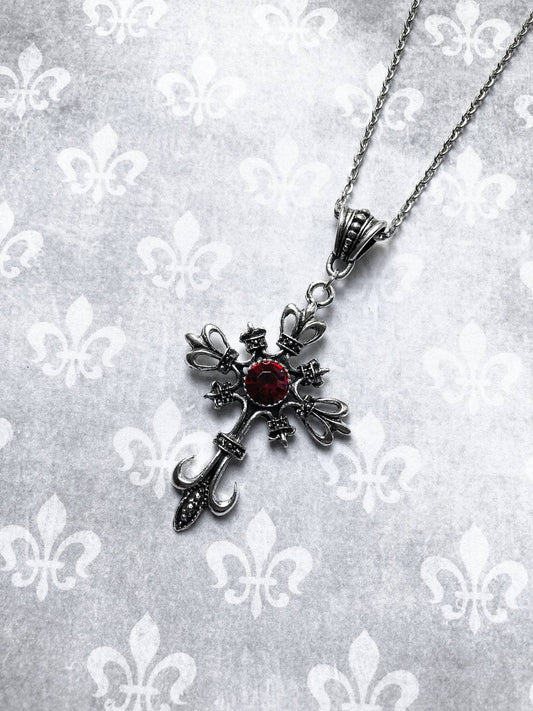 Vintage Ruby Cross Gothic Dark Stylish Necklaces