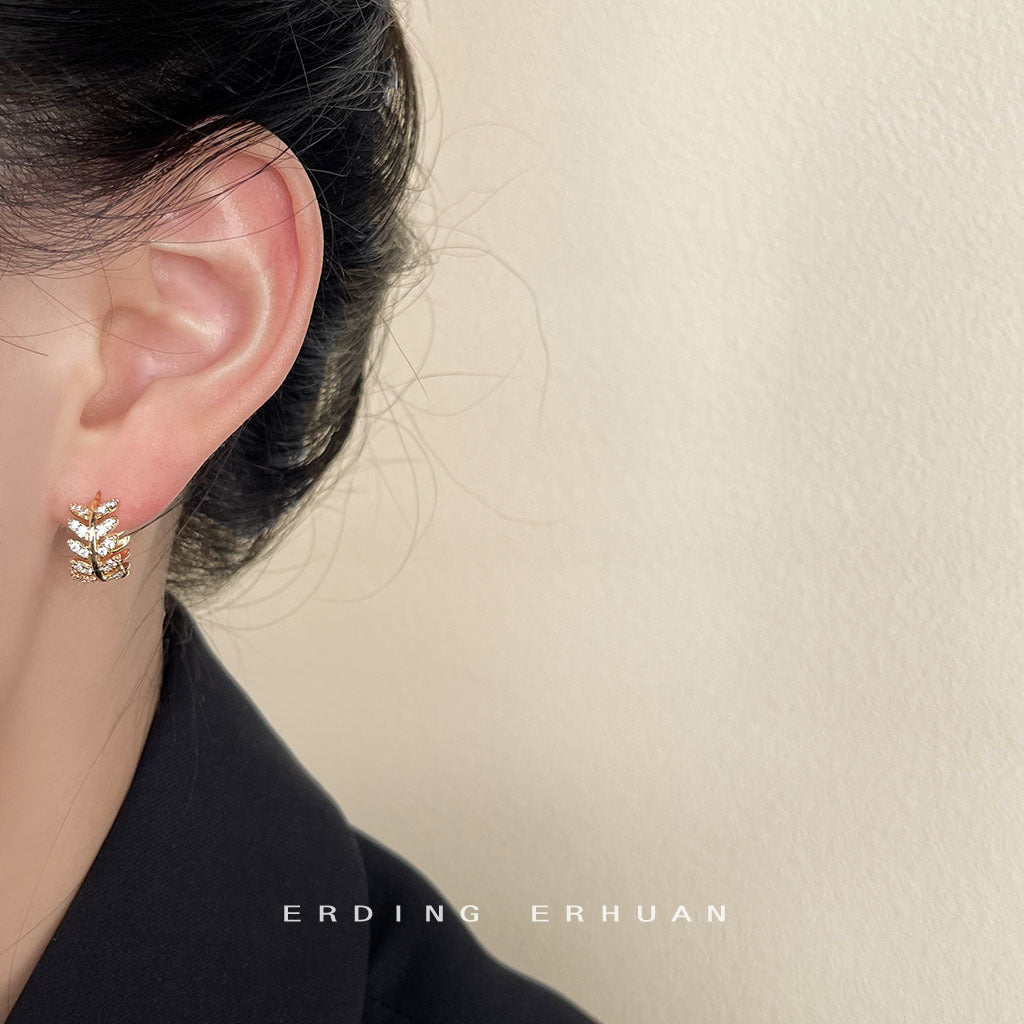 Women's Micro Inlaid Zircon Wheat Section High-grade Earrings