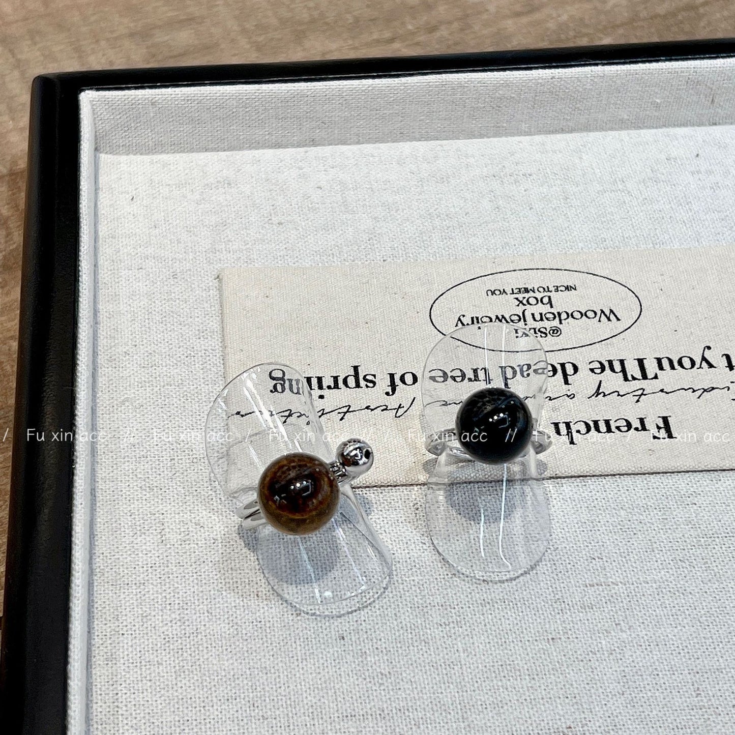 Fashion Black Natural Stone Ball Niche Rings