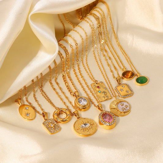 Women's Steel Vintage Natural Stone Pendant Neck Accessories Necklaces