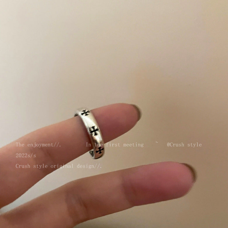 Distressed Cross Open Female Design Simple Stylish Personality Rings