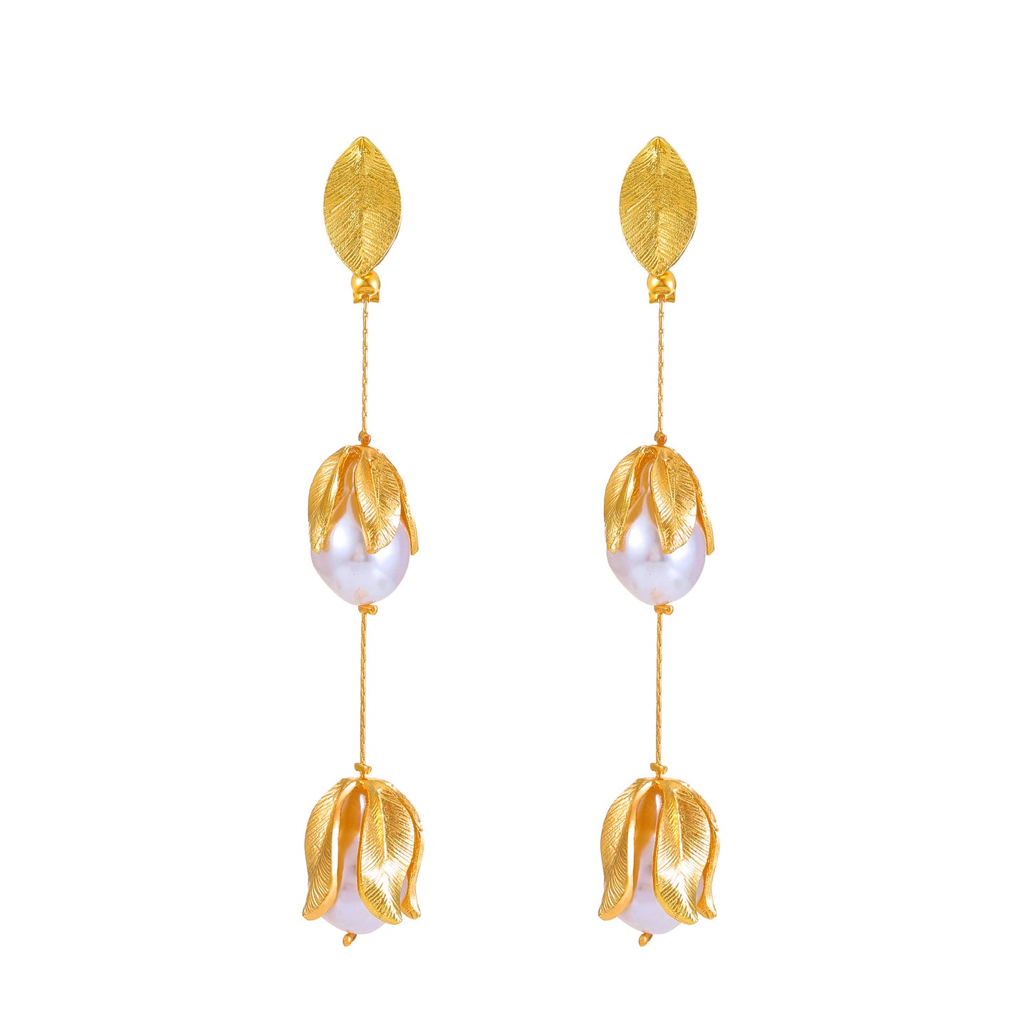 Baroque Pearl Tassel Vintage Alloy Inlaid Earrings