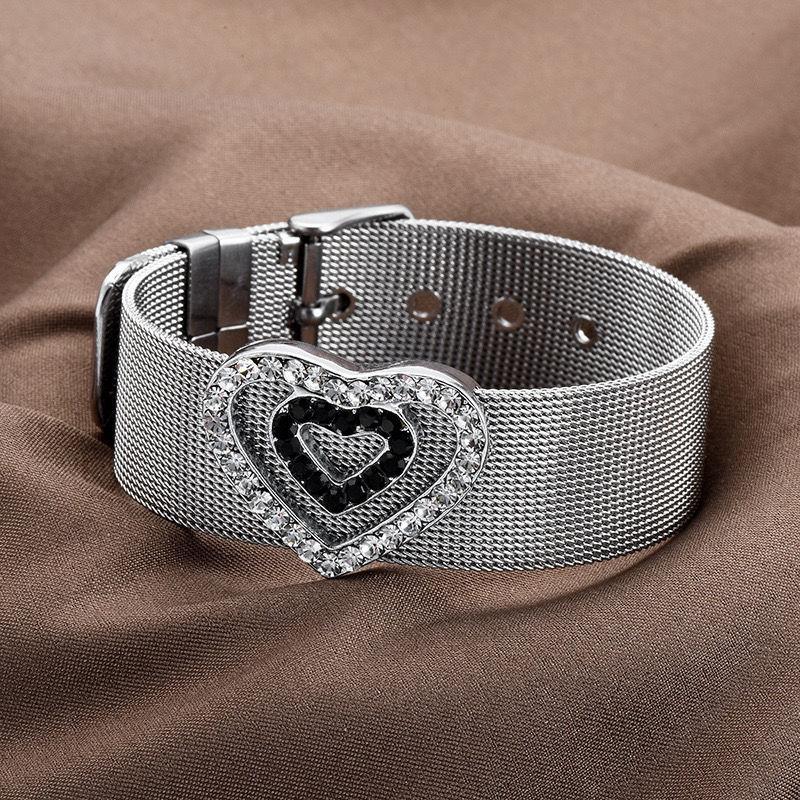 Cool Hot Heart Shape Rhinestone Strap Sier Future Bracelets
