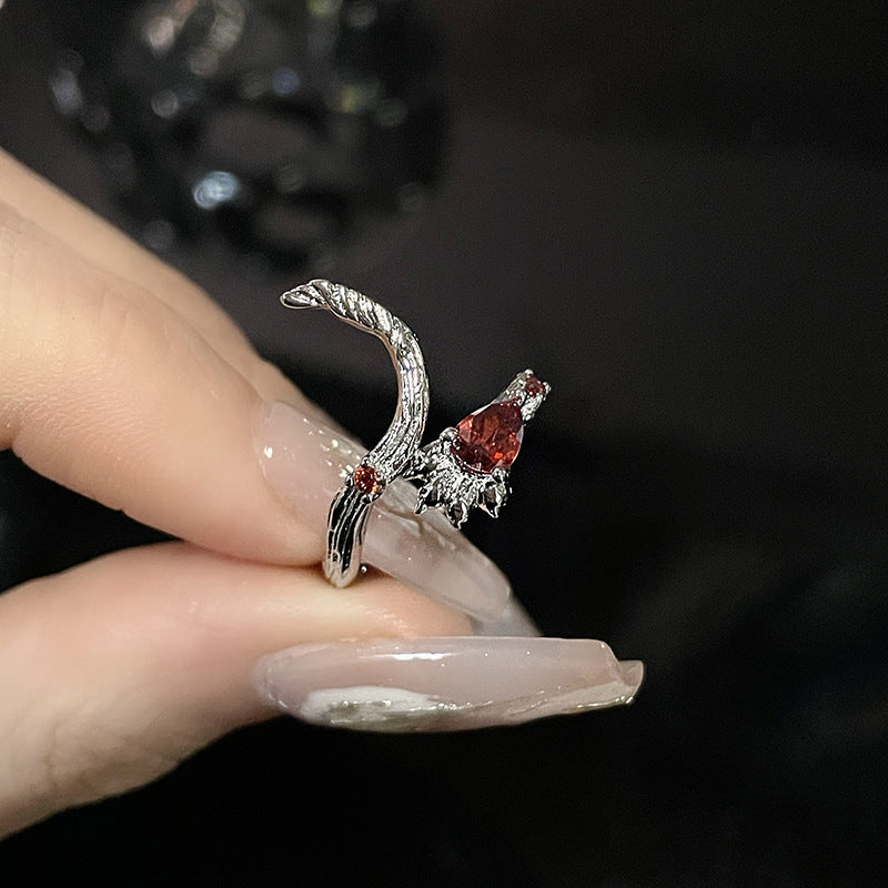 Design Personalized Cold Style Red Zircon Dark Rings