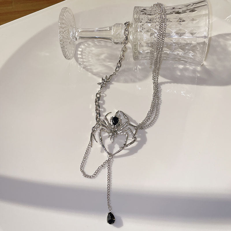 Style Personality Spider Black Gem Clavicle Chain Necklaces