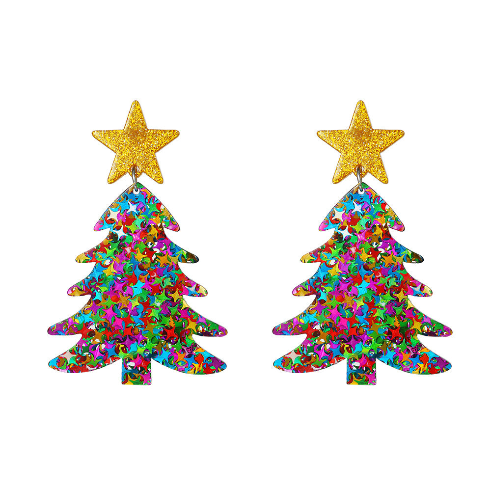 Acrylic Christmas Tree Plate Exaggerated Pentagram Earrings