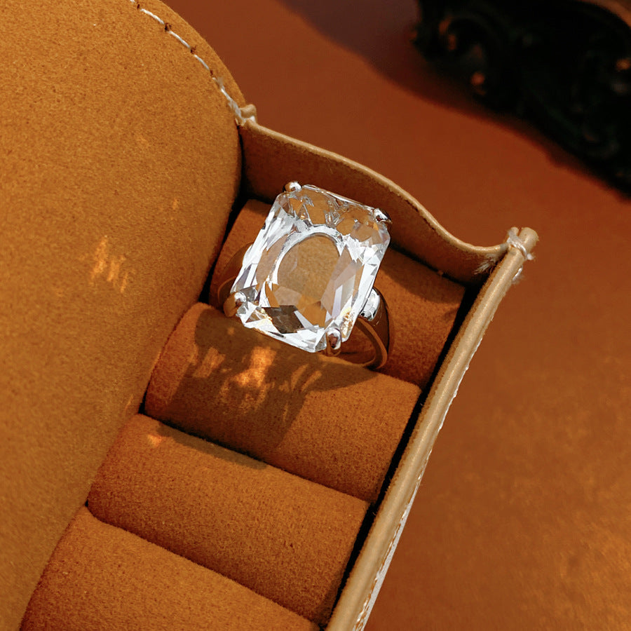 Plating Inlaid Zircon Square Open Niche High Sense Personalized Rings