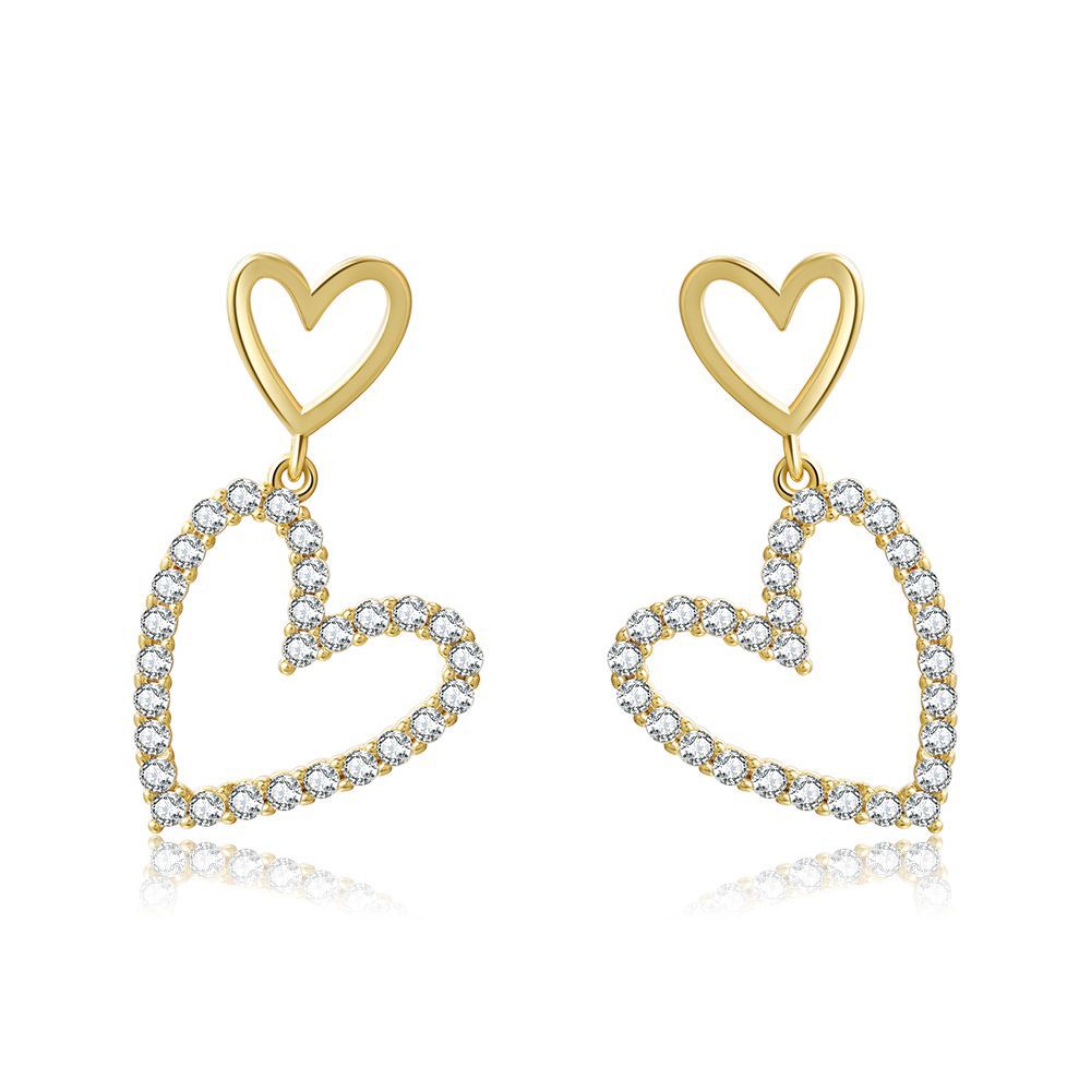 Boucles d'oreilles en forme de cœur creuses pleines de diamants