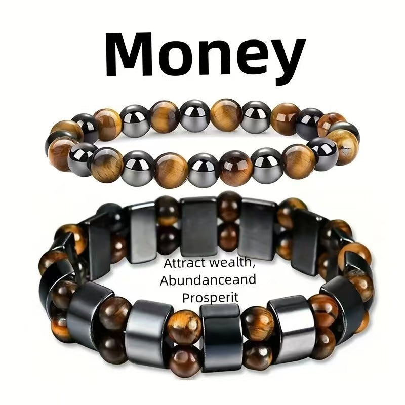 Natural Stone Crystal Tigereye Hematite Beaded Bracelets