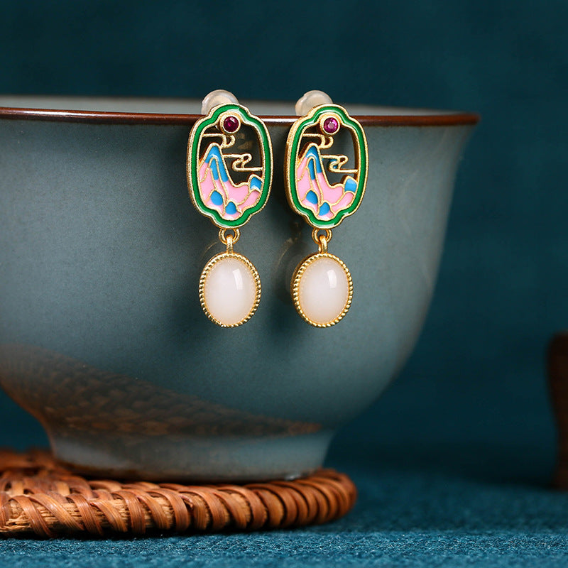 Style Enamel Imitation Jade Niche Design Earrings
