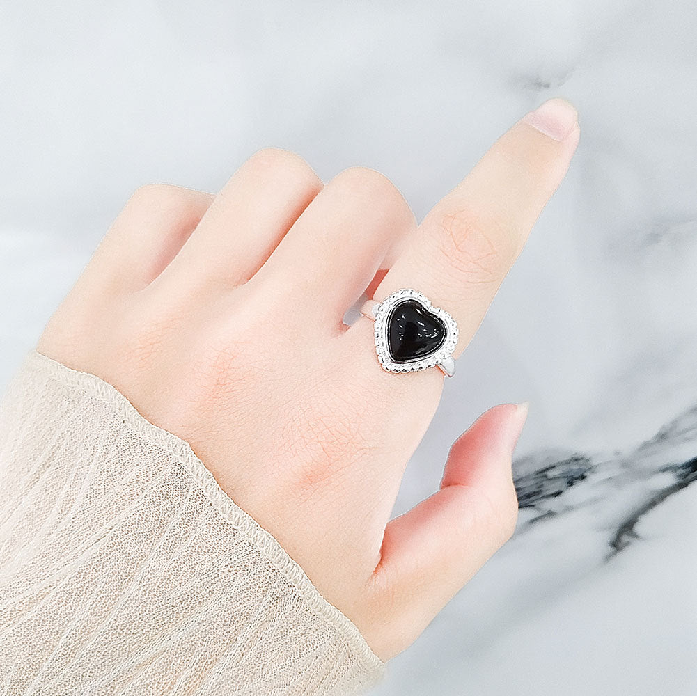 Personalized Mixed Love Black Agate Simple Rings