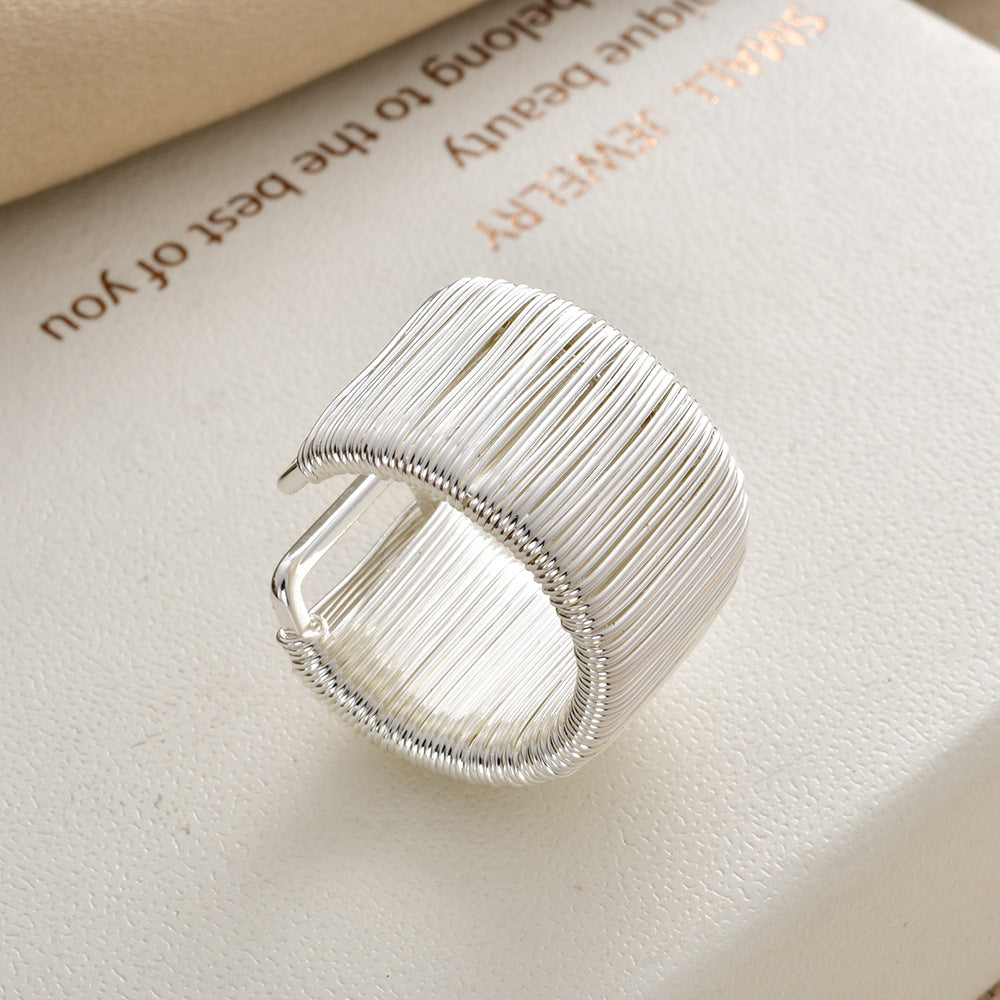 Woven Stripes Open-end Personality Irregular Wide Version Exaggerated Adjustable Ring