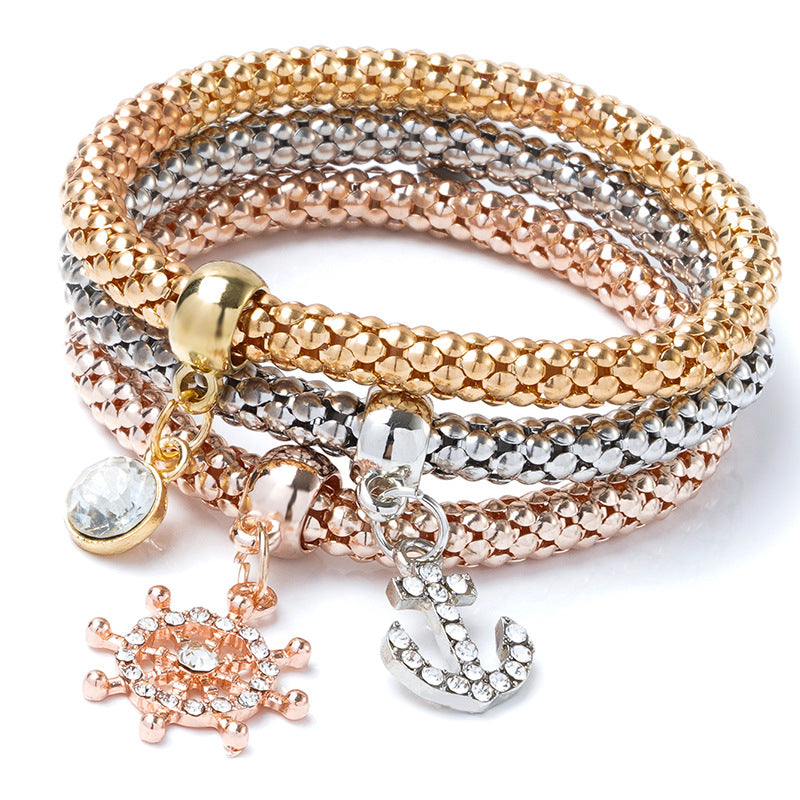 Damen-Anzug-Stretch-Popcorn-Mais-Ketten-Diamant-Eulen-Armbänder