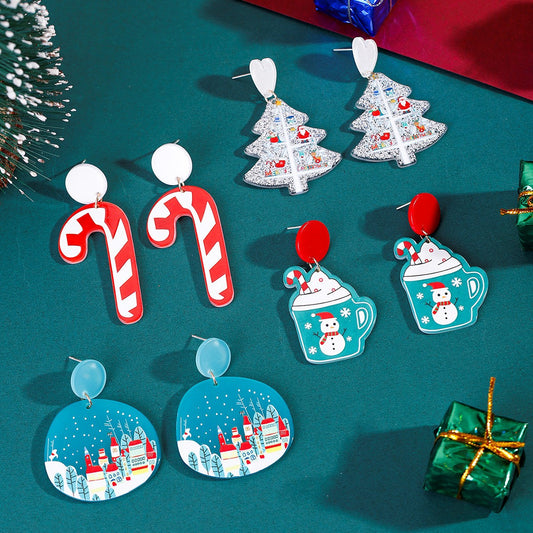 Acrylic Christmas Cartoon Love Tree Ear Crutch Earrings