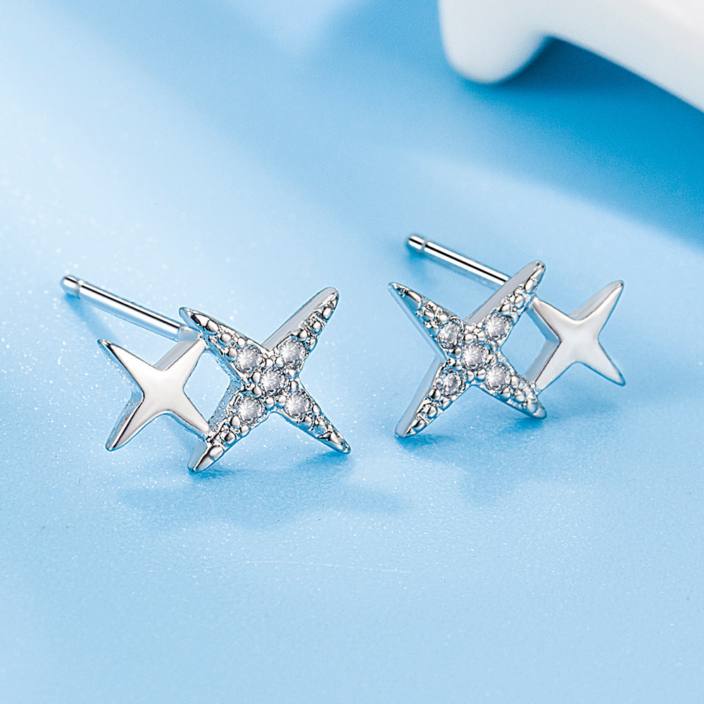 Einfache Sternohr-Ohrringe für Damen mit Zirkon und glänzendem Diamant
