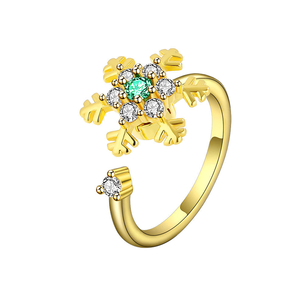 Simple Rotatable Decompression Snowflake Female Open Personalized Niche Rings
