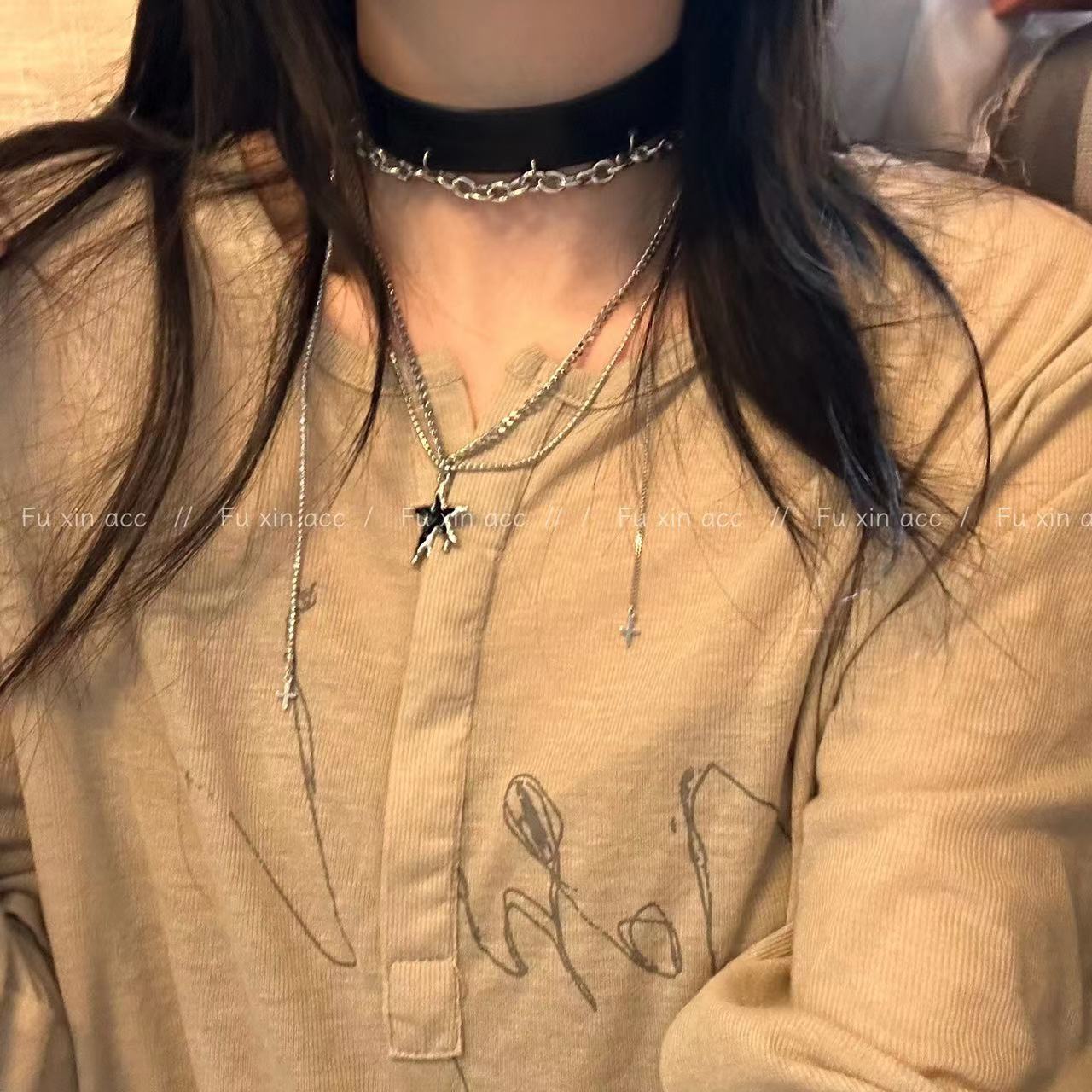 Asymmetric Four Stars Tassel Set Niche Advanced Necklaces