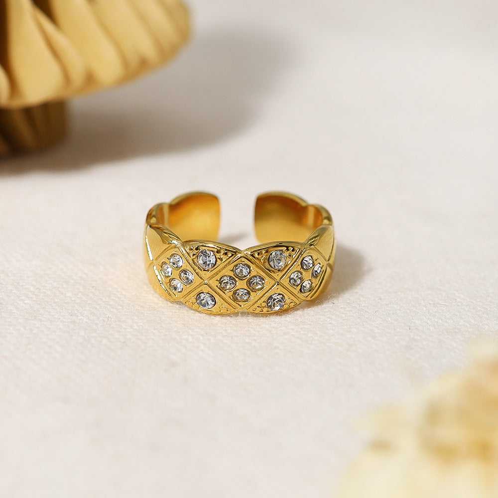 Klassische Damenringe aus Stahl mit weißem Zirkon eingelegt