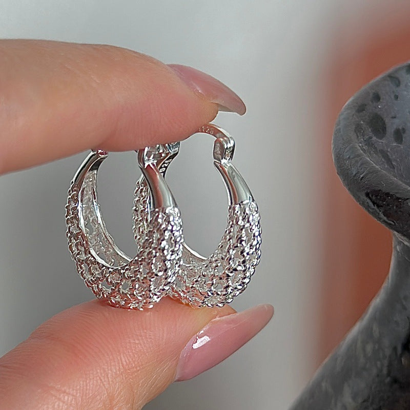 Sterling Sier Korean Style Niche Design Retro Simple Grid Earrings