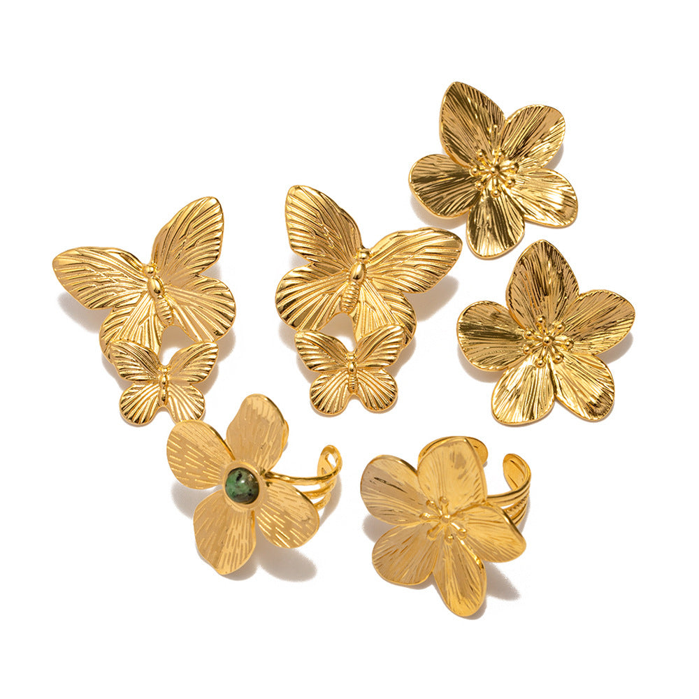 Style Dull Flower Exaggerated Inlaid African Rings