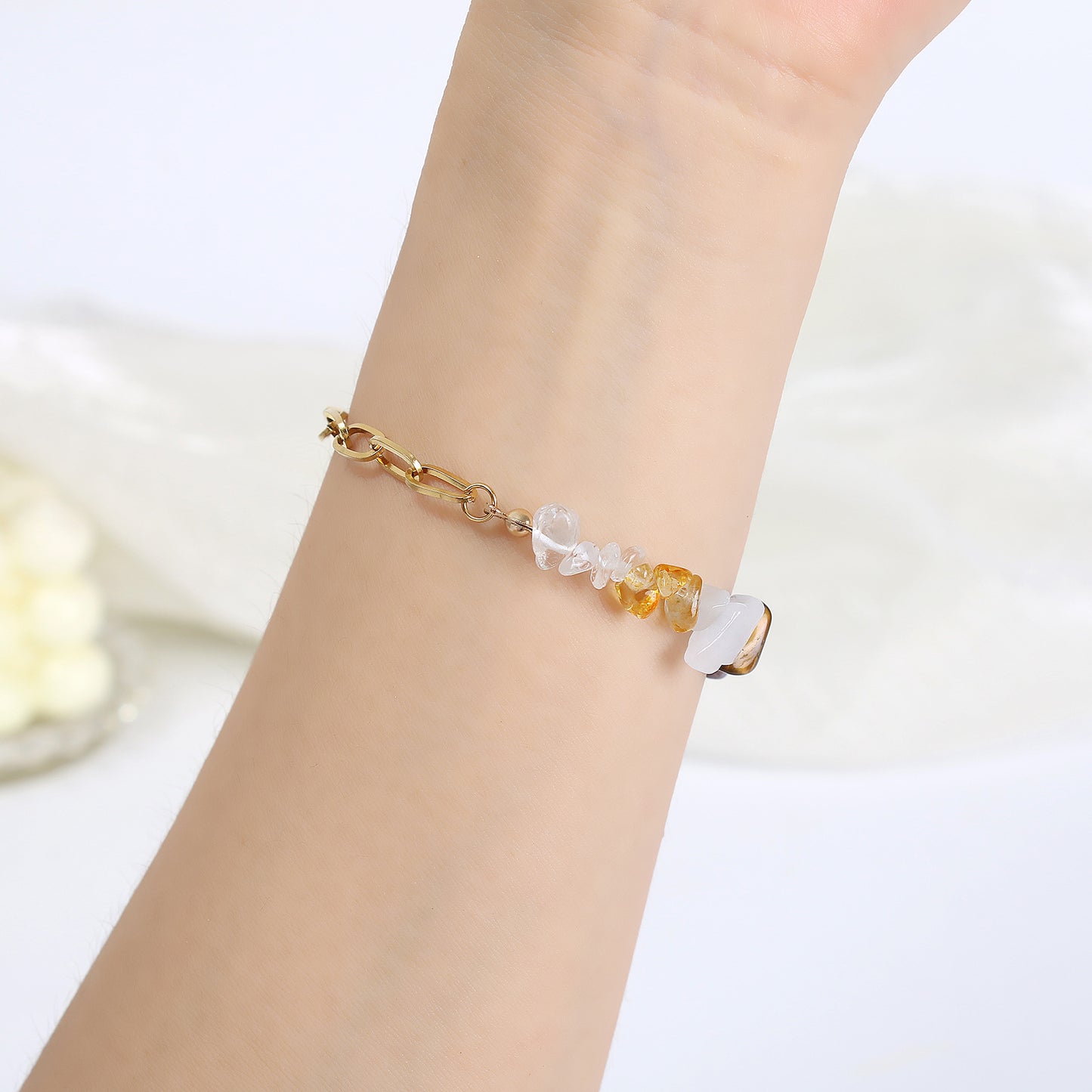 Damen-Doppelarmbänder aus Edelstahl mit natürlichem Kristallkies