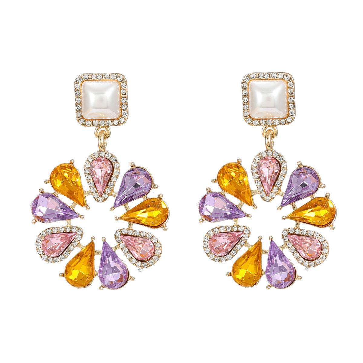 Women's Stylish Colored Diamond Round Alloy Full Earrings