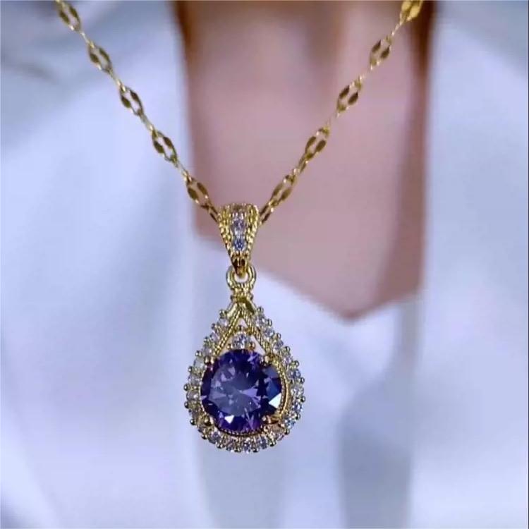 Incrustation de gouttes d'eau en Zircon violet pour femmes, colliers de luxe légers à la mode