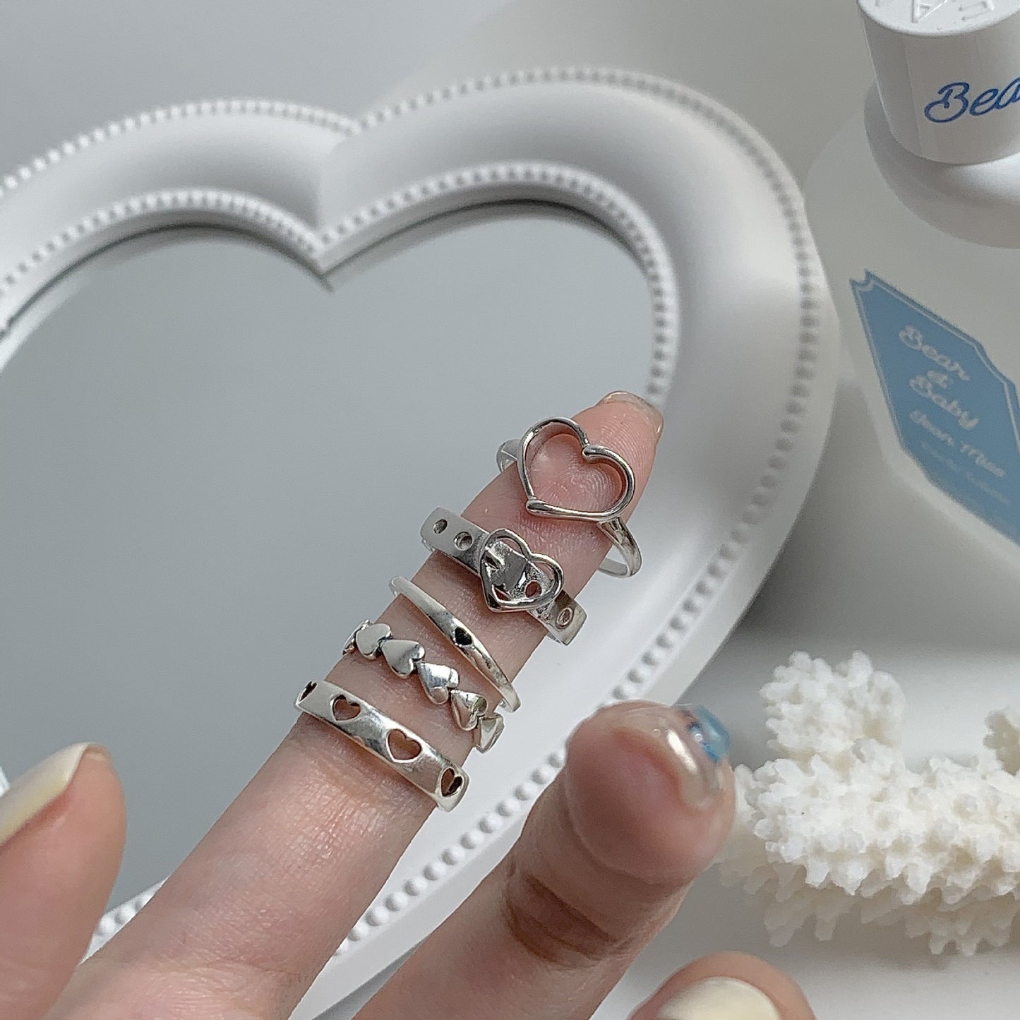 Women's Sier Love Series Hollow Belt Cold Rings