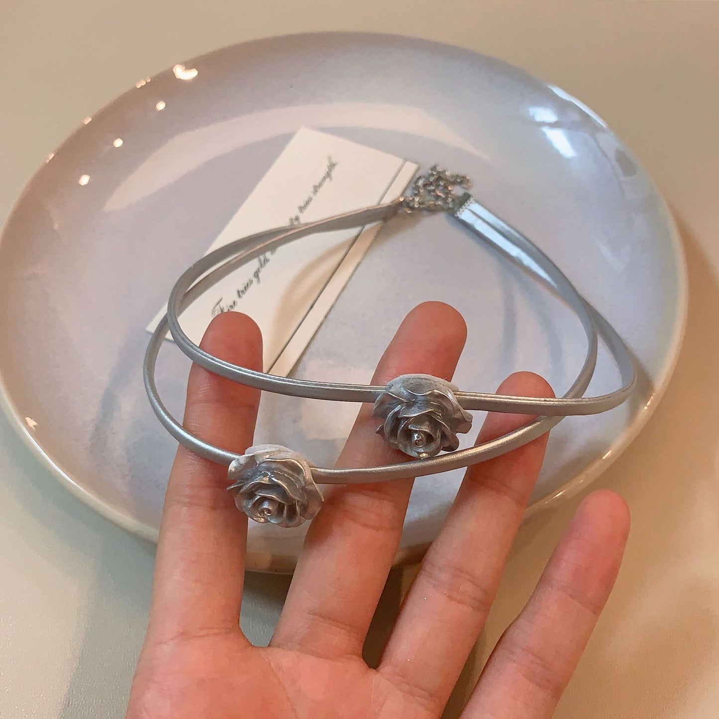 Kragen Leder Silber Rose Punk Schlüsselbein Halsketten