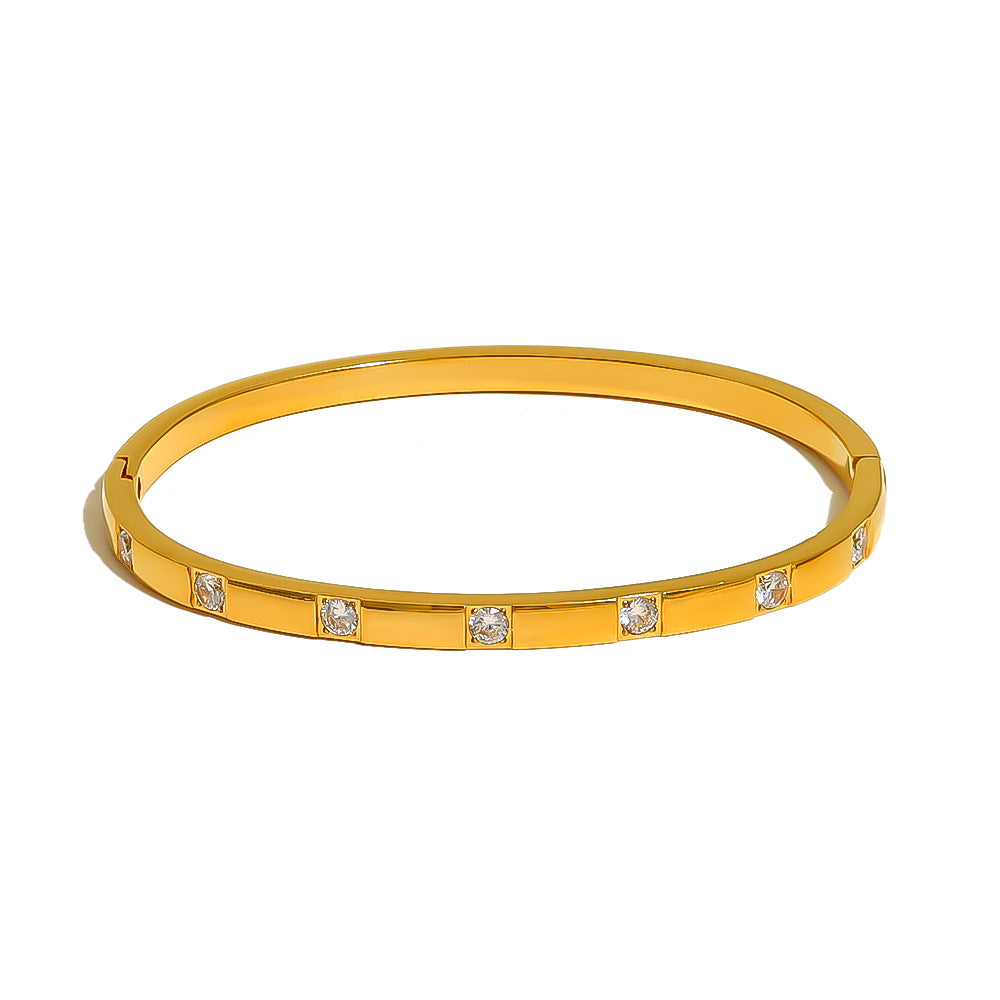 Seven Zircon Buckle Stainless Steel Gold Simple Bracelet
