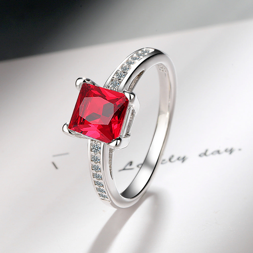 Comfortable Simple Square Rhinestone Zircon Princess Rings