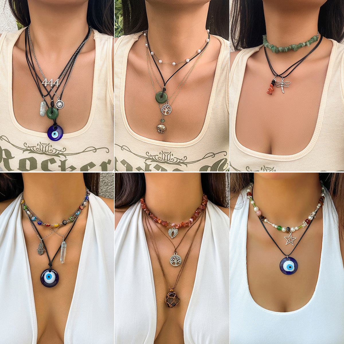 Damen Vintage Teufelsauge Türkis Anhänger Perlenketten
