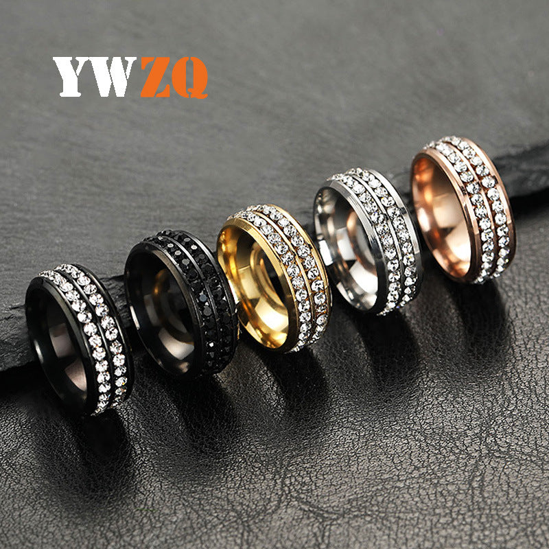 Women's Stainless Ornament Double Row Full Rhinestone Rings