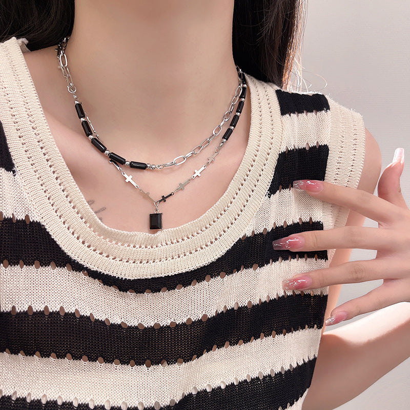 Twin Cross Dark Female Summer Design Sense Niche Pendant Necklaces