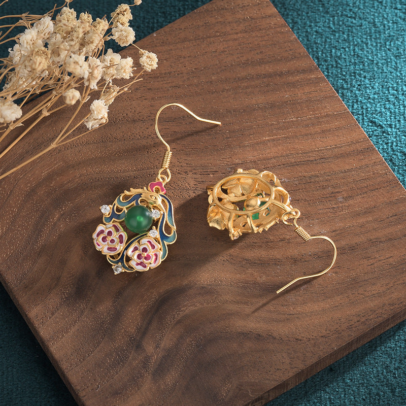 Fashion Painted Enamel Natural Chalcedony Female Earrings