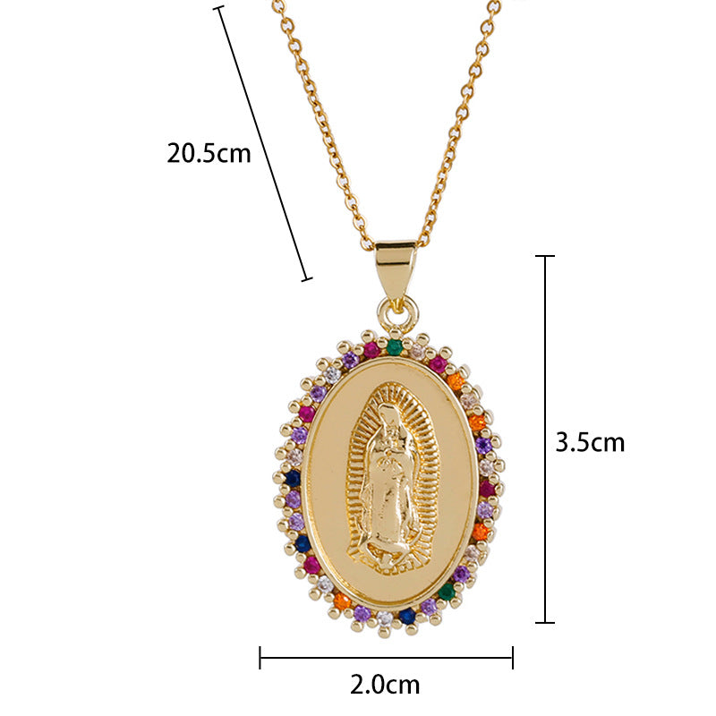 Women's Religious Copper Micro Inlay Colorful Zircon Pendant Necklaces