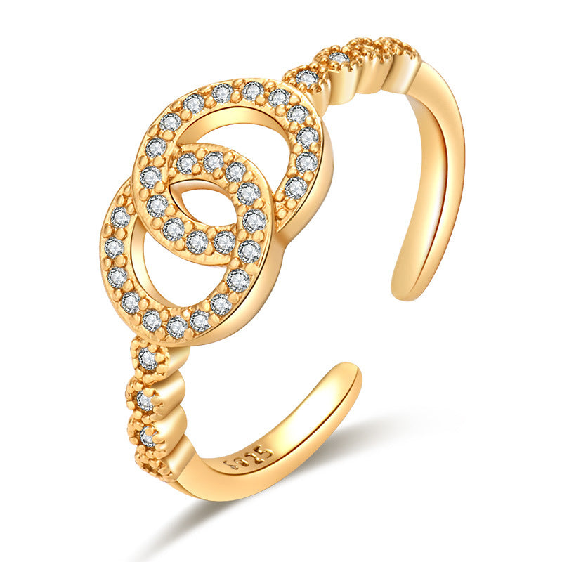 Women's Yellow Gold Plated For Micro Rhinestone Rings