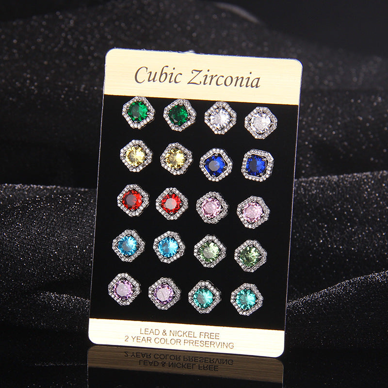 Zircon Crystal Square Diamond Full Perfume Bottle Female Jewelry Set