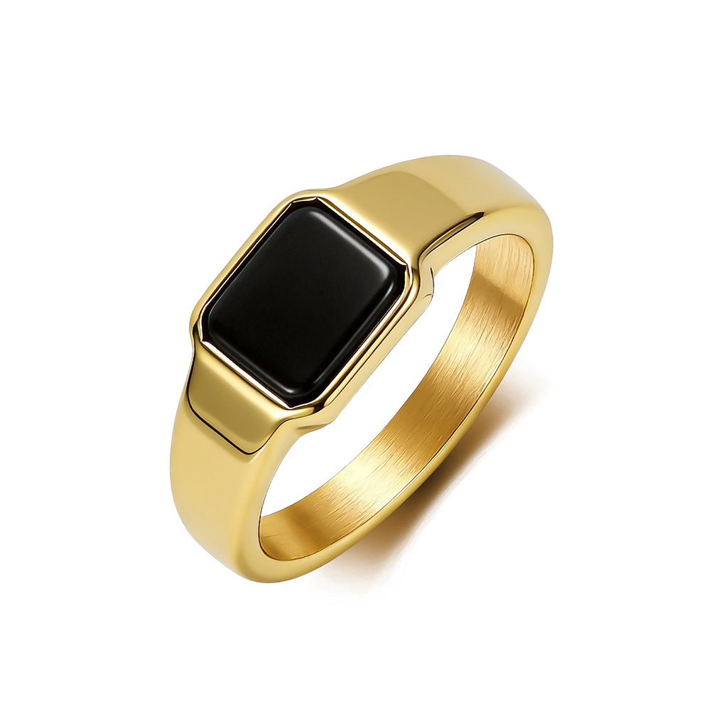 Women's & Men's Style Geometric Design Titanium Steel Black Onyx Niche Ring