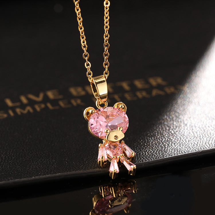 Cute Bear Design Color Zircon Fun Cartoon Female Necklaces